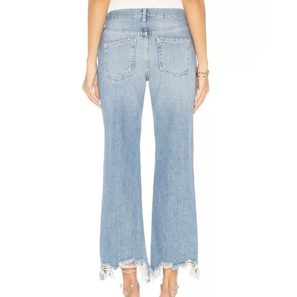 Free People Women Jeans 29 High Rise Wide Leg Blue Distressed Chewed Hem - Picture 2 of 15